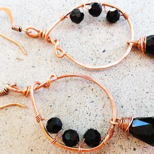 Copper Earrings Wire-wrapped Handmade Black Teardrop Crystal Dangle Earrings By Distinctly Daisy image 5