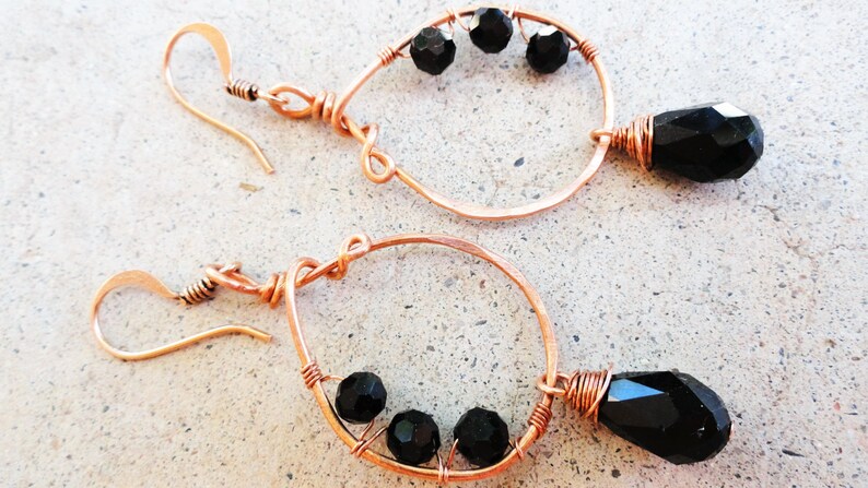 Copper Earrings Wire-wrapped Handmade Black Teardrop Crystal Dangle Earrings By Distinctly Daisy image 5