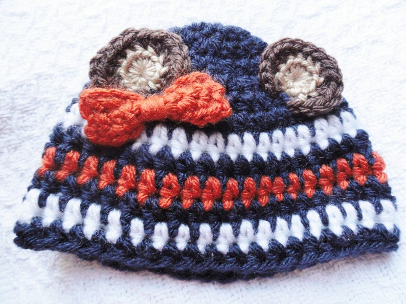 Chicago Bears Beanie Beary Cute Hat Hand-crocheted Chicago Bears Inspired Baby Beanie with Ears By Distinctly Daisy image 4
