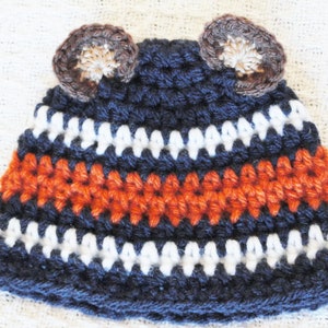 Chicago Bears Beanie Beary Cute Hat Hand-crocheted Chicago Bears Inspired Baby Beanie with Ears By Distinctly Daisy image 2