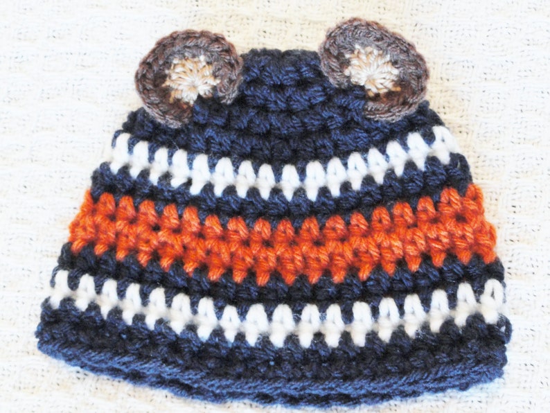 Chicago Bears Beanie Beary Cute Hat Hand-crocheted Chicago Bears Inspired Baby Beanie with Ears By Distinctly Daisy image 2