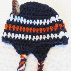 Chicago Bears Beanie Hat Beary Cute Hat Crocheted Chicago Bears Inspired Baby Beanie Photo Prop with Ear Flap Tassels By Distinctly Daisy image 4