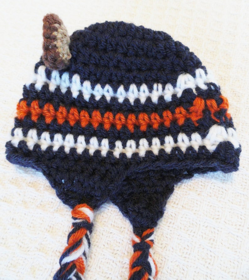 Chicago Bears Beanie Hat Beary Cute Hat Crocheted Chicago Bears Inspired Baby Beanie Photo Prop with Ear Flap Tassels By Distinctly Daisy image 4