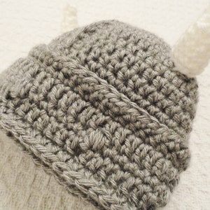 Crocheted Little Viking Helmet Grey with Horns Beanie By Distinctly Daisy image 4