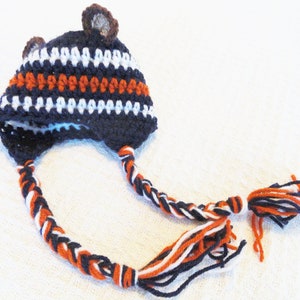 Chicago Bears Beanie Hat Beary Cute Hat Crocheted Chicago Bears Inspired Baby Beanie Photo Prop with Ear Flap Tassels By Distinctly Daisy image 2