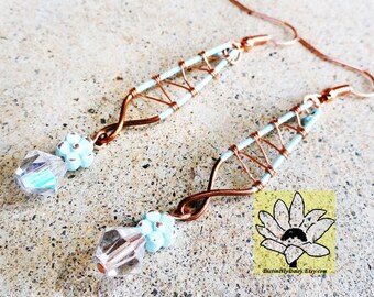 Pale Turquoise Copper Corset Earrings Wire-wrapped Handmade Daisy Dangle Beaded Earrings By Distinctly Daisy