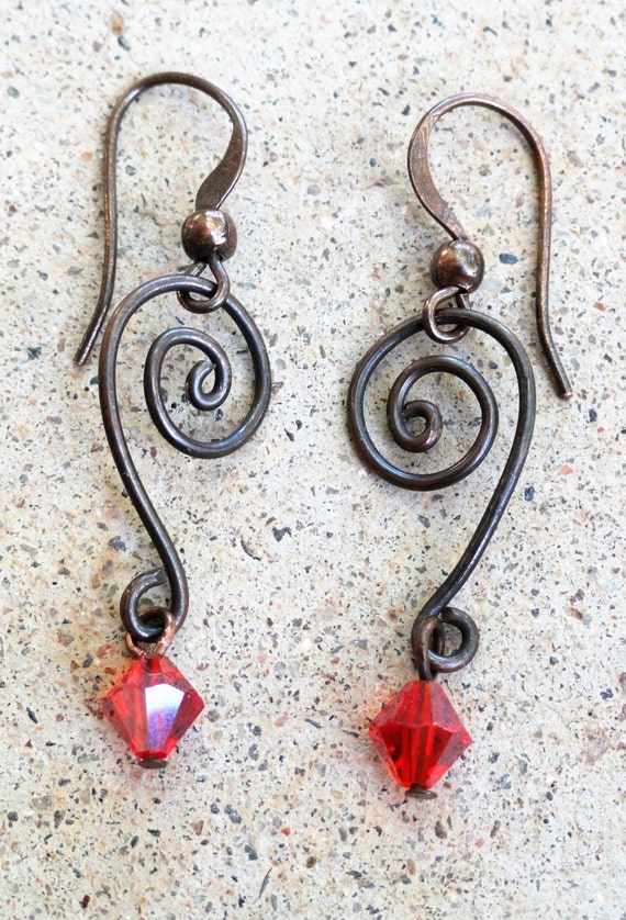 Antiqued Copper Earrings Wirewrapped Handmade Teardrop Etsy