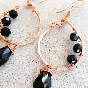 Copper Earrings Wire-wrapped Handmade Black Teardrop Crystal Dangle Earrings By Distinctly Daisy image 1