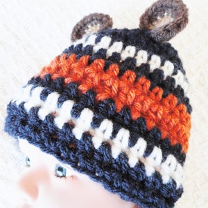 Chicago Bears Beanie Beary Cute Hat Hand-crocheted Chicago Bears Inspired Baby Beanie with Ears By Distinctly Daisy image 3