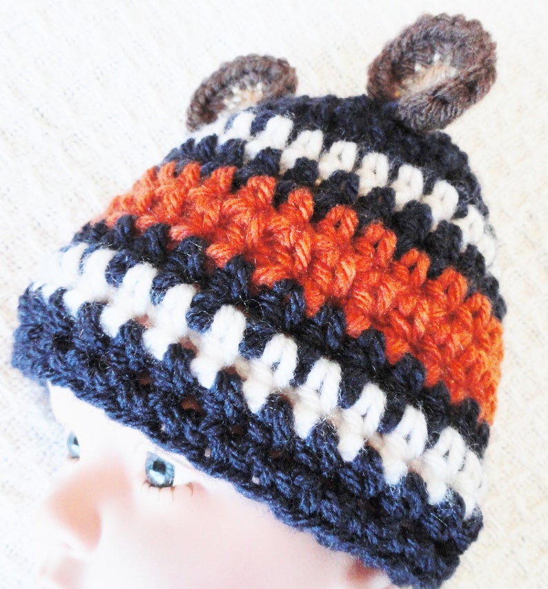 Chicago Bears Beanie Beary Cute Hat Hand-crocheted Chicago Bears Inspired Baby Beanie with Ears By Distinctly Daisy image 3
