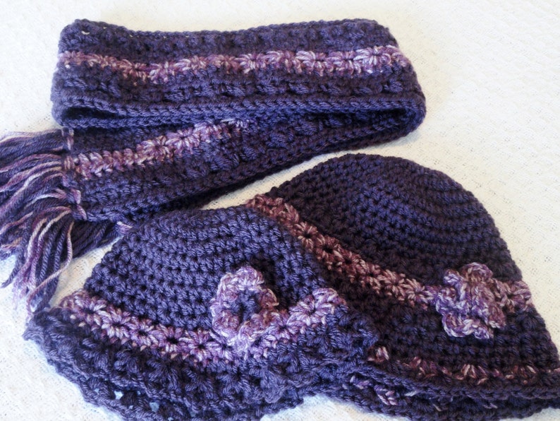 Grape Royal Harvest Purple Crocheted Baby Girl Beanie Hat 3D Variegated Flower image 5