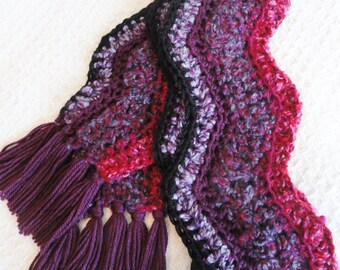 Orchid Berry Purple Pink Wavy Chevron Crocheted Scarf with Fringe By Distinctly Daisy