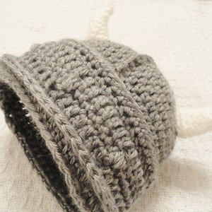 Crocheted Little Viking Helmet Grey with Horns Beanie By Distinctly Daisy image 1