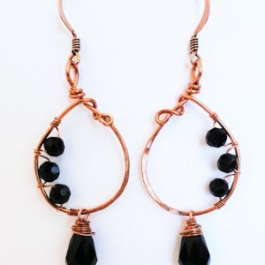 Copper Earrings Wire-wrapped Handmade Black Teardrop Crystal Dangle Earrings By Distinctly Daisy image 4