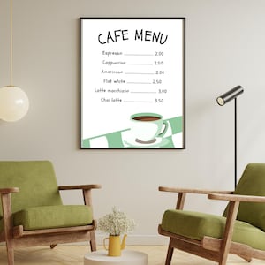 Cartaz do menu de café - download digital - personalizado - personalizado - cantinho do café