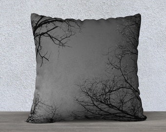 Pillow Cover Soft Velveteen 18x18 22x22 24x12 20x14 26x20 Square Rectangle Tree Branches Black Gray