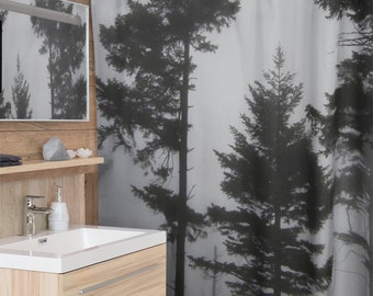 Tree Shower Curtain, Nature Bathroom, Black and White Bathroom, Tree Bath Curtain, Fabric Shower Curtain, Gray Accent, Tree Silhouette