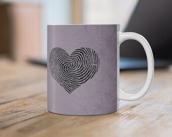 Heart Fingerprint Handwriting Mug, Personalized Fingerprint, Memorial Gift for Her, Coffee Mug, Fingerprint Keepsake, Gift for Loss