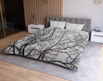 Tree Duvet Cover, Tree Branches Bedding, White Tree Blanket, Winter Tree, White and Black Bedding, Nature Bedroom, King Queen Twin Twin XL