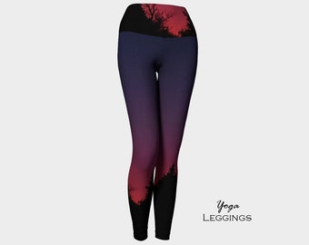 Tree Leggings-Women's Leggings-Forest -Capri Leggings-Yoga Pants-Starry Sunset-xs, s, m, l, xl -Capri Leggings-Yoga Pants Halloween Leggings