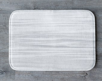 Bath Mat, White Gray Bath Mat, Minimalist Bathroom Decor, Memory Foam Fleece Top Bathroom Mat