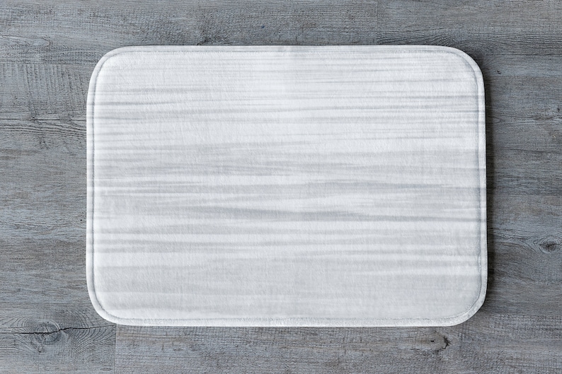 Bath Mat, White Gray Bath Mat, Minimalist Bathroom Decor, Memory Foam Fleece Top Bathroom Mat image 1