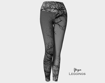 Tree Leggings-Women's Leggings-Tree Branch Branches- Gray Black Leggings-Winter Tree -xs, s, m, l, xl Halloween Leggings