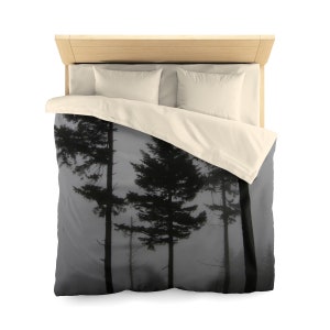 Tree Duvet Cover, Tree Bedding, Forest Bedroom Decor, Comforter Cover, Gray Black White, Nature Bedding Queen Twin Pillow Sham image 2