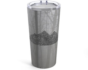 Mountain Fingerprint Handwriting Tumbler, Mountains and Trees, Memorial Gift, Travel Tumbler, Fingerprint Keepsake, Gift for Loss