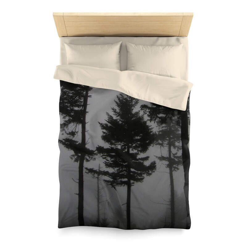 Tree Duvet Cover, Tree Bedding, Forest Bedroom Decor, Comforter Cover, Gray Black White, Nature Bedding Queen Twin Pillow Sham image 3