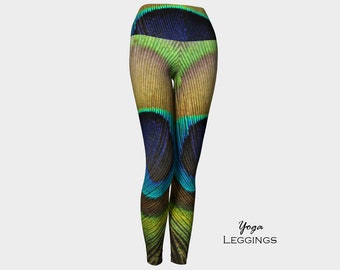 Peacock Feather Leggings-Women's Leggings-Bird Feather Opaque Leggings-xs, s, m, l, xl - Halloween Leggings