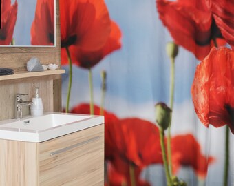 Poppy Shower Curtain, Floral Bathroom, Red Flower Shower Curtain, Red Bathroom Decor, Poppies Decor, Fabric Shower Curtain