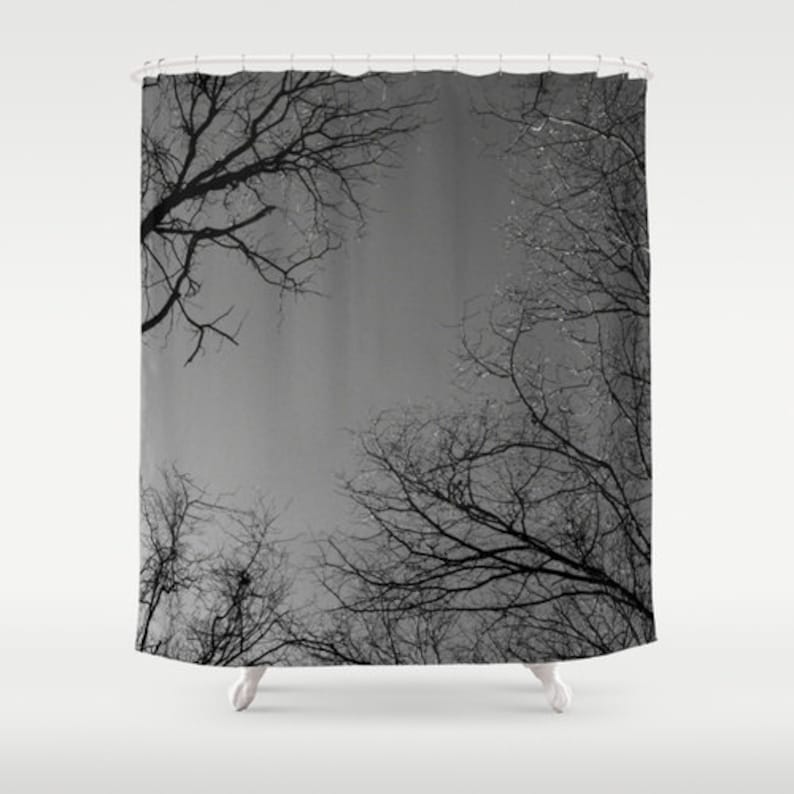 Fabric Shower Curtain Trees and Sky Black and White Gray Etsy