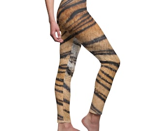 Tiger Stripe Leggings, Orange Black, Activewear, Animal Print, Yoga Pants, Tiger Mascot, Full length Leggings, Halloween Costume Leggings