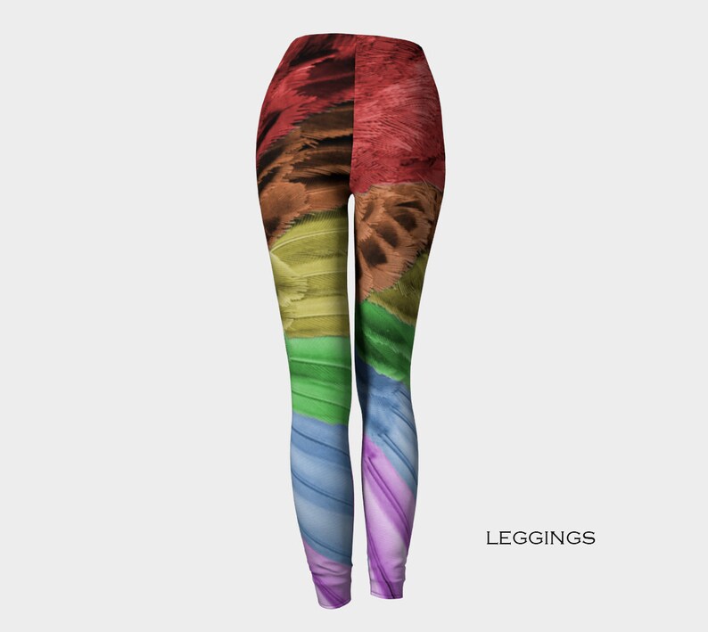 Rainbow Bird Feather Leggingswomen's Leggingsrainbow Etsy