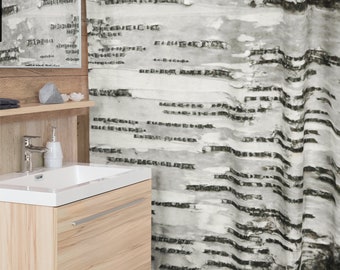 Birch Bark Shower Curtain, Tree Shower Curtain, Nature Bathroom, Tree Bath Curtain, White and Black Bathroom, Fabric Washable Shower Curtain