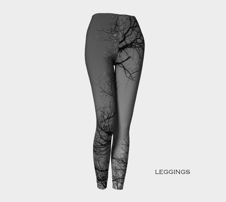 Tree Leggings-Women's Leggings-Tree Branch Branches Gray Black Leggings-Winter Tree xs, s, m, l, xl Halloween Leggings image 3