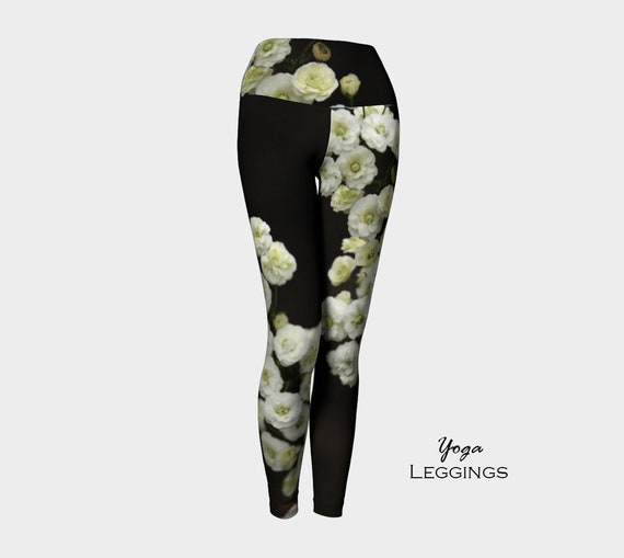 White Flower LeggingsWomen's Leggings Black and White Etsy