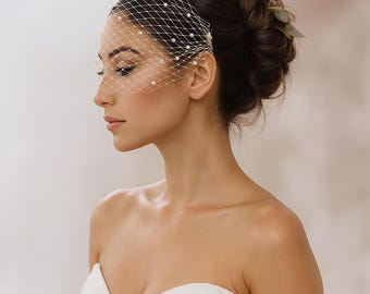 Pearl Bandeau Birdcage Veil: Vintage French Netting Bridal Veil