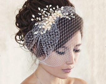New Stunning French Netting Birdcage Headband Veil with Pearl ✨??? New Stunning French Netting Birdcage Headband Veil with  main image 2