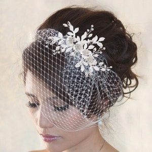Voile cage à oiseaux avec peigne à cheveux enveloppé de fil de cristal Argent/Or/Or rose Filet français Voile de mariée Filet russe Mariage