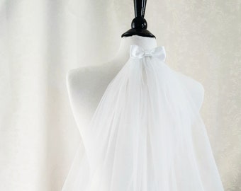Double layer Bridal veil with bow vintage 1960s 70s illusion Veil Wedding tulle veil
