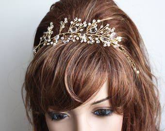 Crystal Bridal headband gold Hair vine