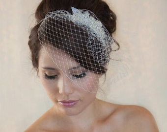 Wedding Birdcage Veil with Crystal rhinestone applique VI04. Holiday birdcage sale.