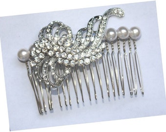 Bridal Hair piece - Rhinestone Swarovski Pearls Wedding Bridal Headpiece