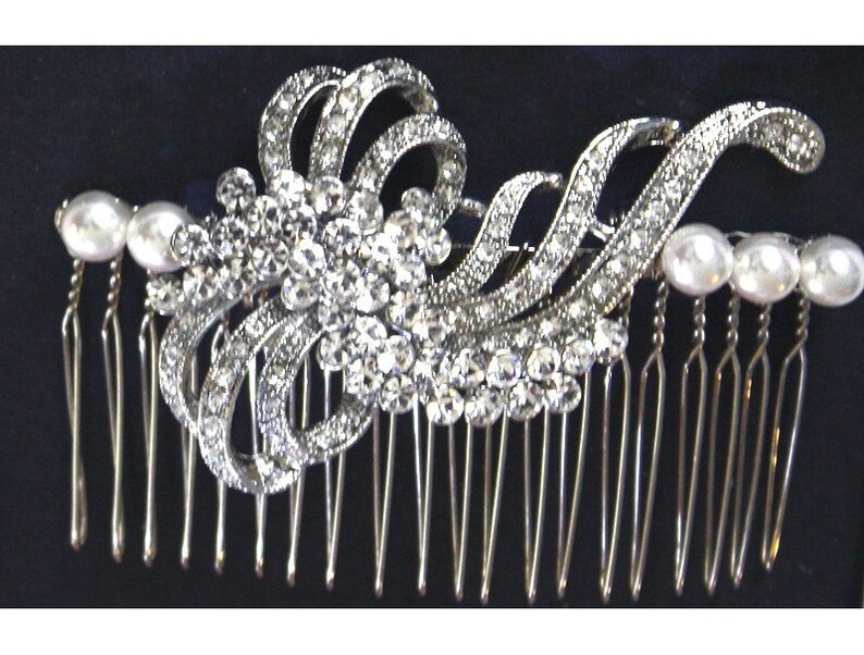 Rhinestone Swarovski Pearls Hair comb Wedding Bridal Headpiece Emma image 3