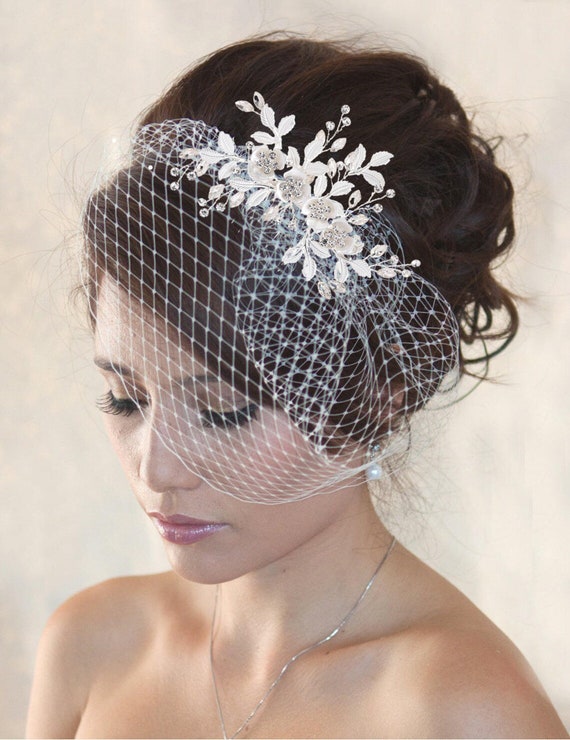 Crystal Wire Wrapped Birdcage Veil: French Netting Bridal 