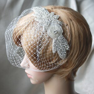 Bridal Birdcage Veil with detachable Crystal rhinestone applique 2 items 03 image 3