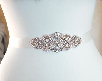 Crystal and pearl Wedding Sash Luxury rhinestone sash in silver, gold or rose gold  - SS14