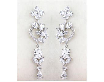 Crystal wedding Earrings, Silver Chandelier bridal earrings, Rhodium Wedding Bride's jewelry - Nora Earrings Black Friday Sale